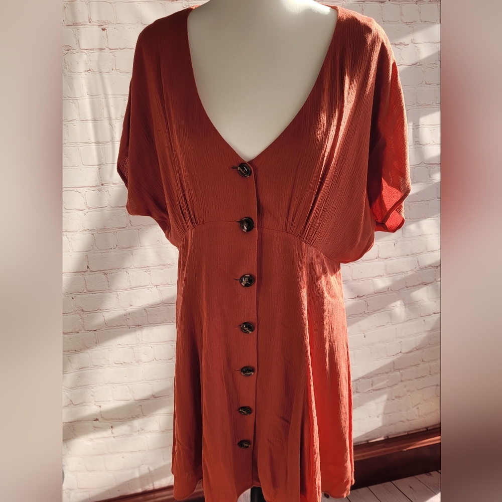 Women's BP. Button Front Prairie Minidress, Burnt Orange Sz Large